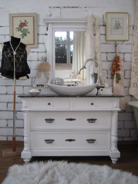 Le Miau - Landhaus Waschtisch mit Marmorplatte