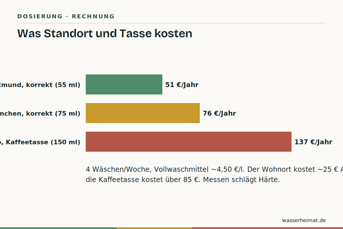 Die Standort-Rechnung Infografik: Jahreskosten Waschmittel im Vergleich weiches und hartes Wasser
